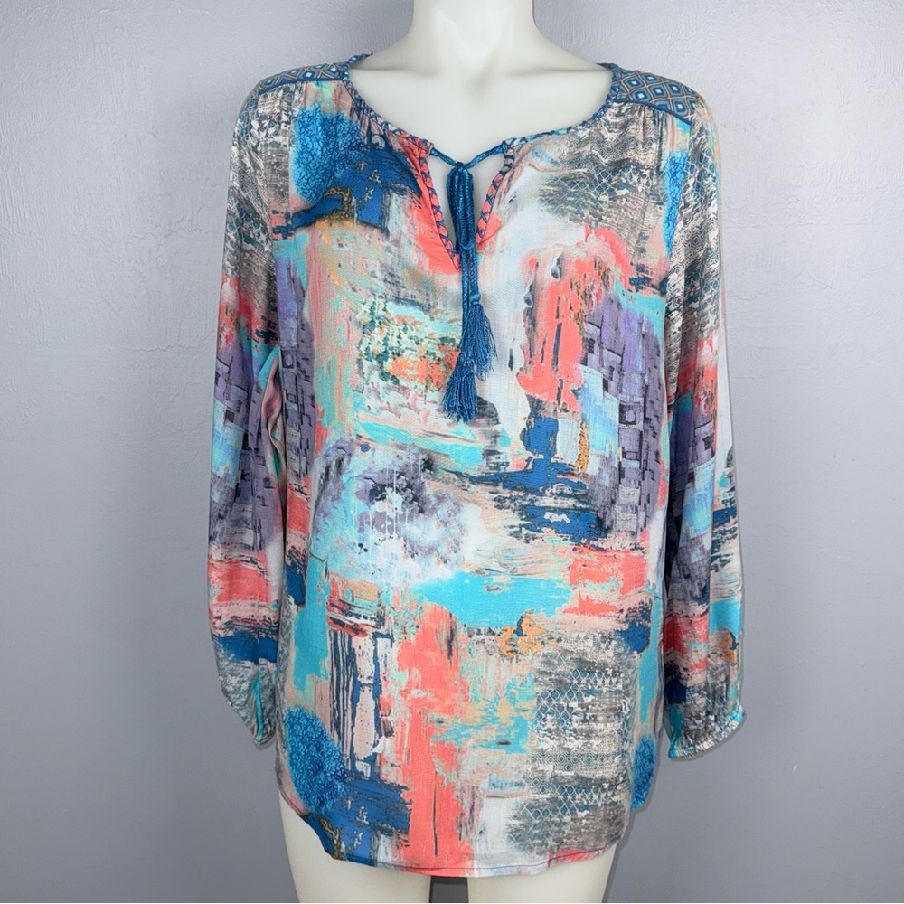 Soft Surroundings Tunic Top Women’s Medium Abstract Watercolor Artsy Boho